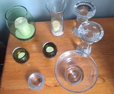 Glassware- candle holders, bowl