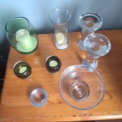 Glassware- candle holders, bowl