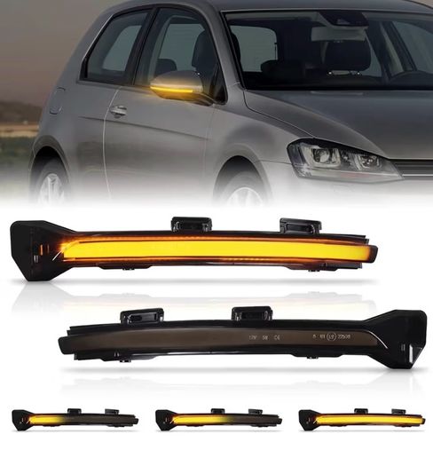 Dynamic LED Turn Signal Light Mirror Light for VW Golf Mk7, White & Amber Dual Colours Wing Mirror Indicator Light Replacement for VW Golf Mk7 7.5 7 Gti R (Smoked Lens)