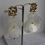 Hammered Square Stud Cream Hibiscus Floral Earrings Image 5