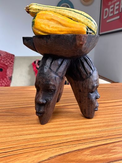 Vintage Ebony African Hand Carved Pedestal Bowl