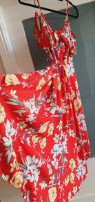 BERSHKA red floral ruffle frill wrap dress Sz S (Fit 8-10UK) - Bnwt