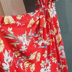 BERSHKA red floral ruffle frill wrap dress Sz S (Fit 8-10UK) - Bnwt