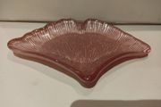 Pink Glass Ginko Leaf Dish Vintage