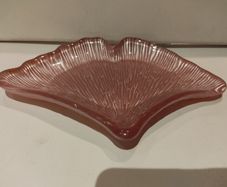 Pink Glass Ginko Leaf Dish Vintage