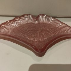 Pink Glass Ginko Leaf Dish Vintage