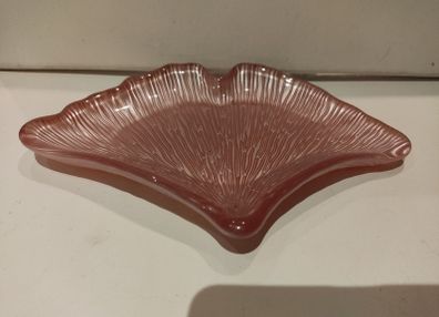 Pink Glass Ginko Leaf Dish Vintage