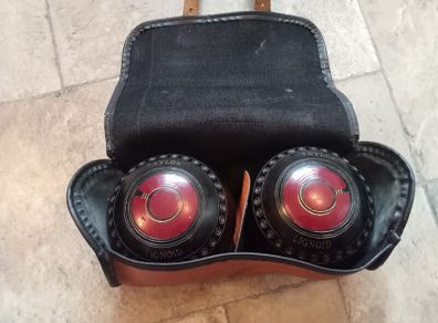 Pair of Vintage Thomas Taylor Lignoid Bowls (Size 5) + Real Leather Bag