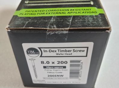 Timco 200INW 8.0 x 200 Index Wafer Head Timber Wood Screw, Green - Pack of 50