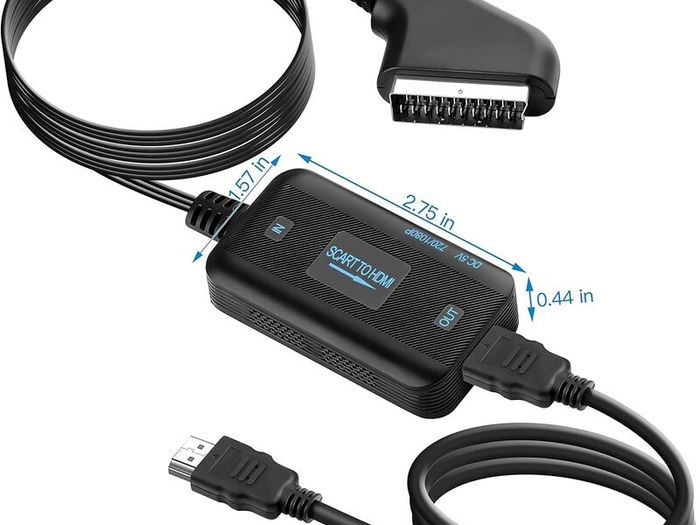 Scart(in) to HDMI(out) Converter - HDMI & Scart Cable for Video & Audio Upscale - Adapter for HDTV, Monitor, Projector, STB, VHS, Xbox, PS3