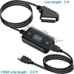 Scart(in) to HDMI(out) Converter - HDMI & Scart Cable for Video & Audio Upscale - Adapter for HDTV, Monitor, Projector, STB, VHS, Xbox, PS3