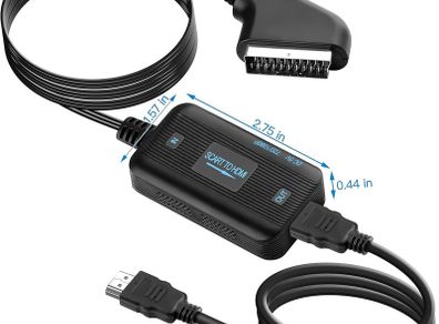 Scart(in) to HDMI(out) Converter - HDMI & Scart Cable for Video & Audio Upscale - Adapter for HDTV, Monitor, Projector, STB, VHS, Xbox, PS3
