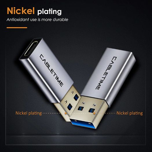 Cabletime Aluminum Alloy USB 3.1 Gen 2 (10 Gbps) Type-C (Female) to Type-A (Male) 60W Premium Adapter Convertor (Brand New/Warranty)