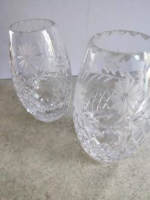 Set Of 2 Bohemian Small Crystal Vases.