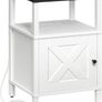 Beside Table with Charging Station, Side Table with Storage, Bedside Cabinet with USB Ports and Outlets, Wooden Nightstand for Bedroom, Living Room White and Black Image 9