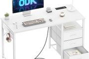 120cm Computer Desk with Drawers,Office 2 Sockets &amp; USB Ports, Reversible PC Table with Storage, Study Table for Home &amp; Bedroom, White