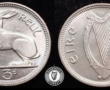 [#2443] - Ireland 1968 | Irish 3d | 3 Pence | Hare | KM.12a | UNC+