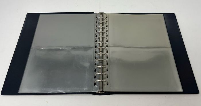 2 X LIndner 13-ring Black padded ring binder made of high quality leatherette material with 15 pages suitable for postcards/ notes/ stock card. Album size 200 x 235 mm.