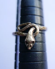 Vintage Sterling Silver 925 Gold Plated Snake Ring, adjustable size - 1,2g