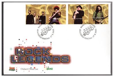 2002 Ireland Irish Rock Legends (U2, Phil Lynott, van Morrison & Rory Gallagher in se-tenant sets) Commemorative Stamps An Post First Day Cover (FDC)