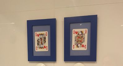 Framed Playing Cards King and Queen of Hearts