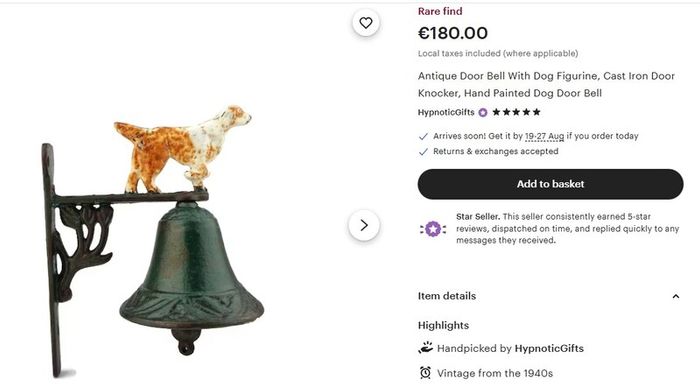 Vintage door bell with a dog figurine