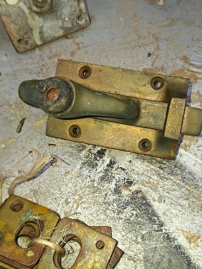 Antique Brass Door Lock Bolts Etc., Postage available or Collection