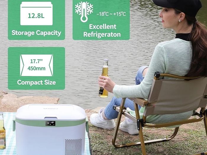 12.8L Car Fridge Freezer Portable Compressor Cooler, 12V/24V DC & 100 240V AC Mini Refrigerator for Camping, RV, Truck, Boat, Travel, Picnic, Home Use