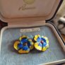 Antique 1930s Enamel Silver Flower Ear Clips Image 2