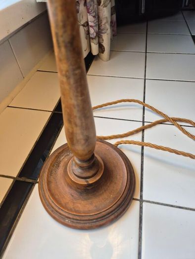Lamp 1920s Vintage pleated silk shade solid oak base Table lamp