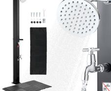 35L Solar Heated Shower, 195cm Showerhead Height Outdoor Shower, with Floor Kit & Foot Faucet, Hot & Cold Water Adjustment, Freestanding for Backyard