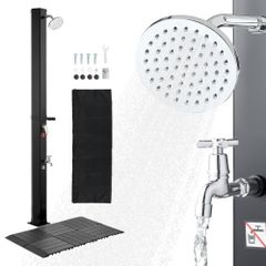 35L Solar Heated Shower, 195cm Showerhead Height Outdoor Shower, with Floor Kit & Foot Faucet, Hot & Cold Water Adjustment, Freestanding for Backyard