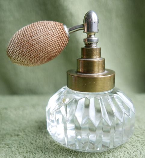 Vintage Iridescent Glass Perfume Bottle and Puffer.