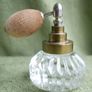 Vintage Iridescent Glass Perfume Bottle and Puffer. Image 2