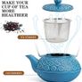 Cast Iron Teapot, 900ml Tetsubin Japanese Tea Kettle with Infuser for Loose Leaf and Tea Bags, Tea Pot Coated with Enameled Interior, Dark Blue Image 3