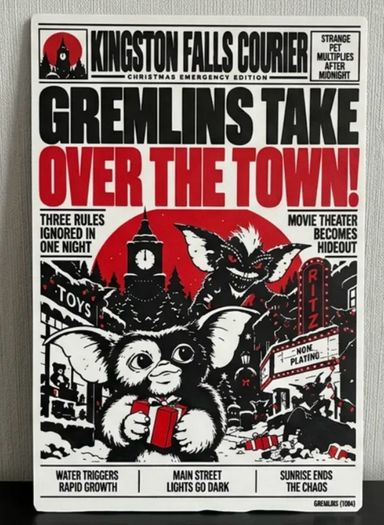 Gremlins newspaper wall art