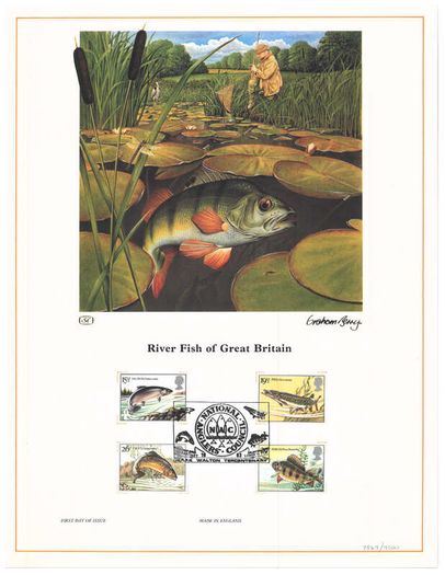 1983 Great Britain Limited Edition Lithographed Print measuring 333mm X 257mm showing British Fish Commemorative stamps with First Day of Issue Cancel