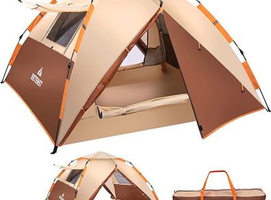 Camping Tent, Pop up Tent 4 Person Family Dome Tent Waterproof Windproof with 2 Mesh Doors, 2 Mesh Windows, Roof Skylights, 2 in 1 Double Layers, Storage Bag for Camping Hiking Backpacking (FREE POSTAGE)