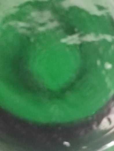 Vintage Retro  Handblown 60s 70s Green Glass Clear Applied Handle Vase