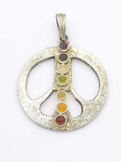 Vintage 925 Silver & Natural Gemstones Multicolor Chakra Pendant