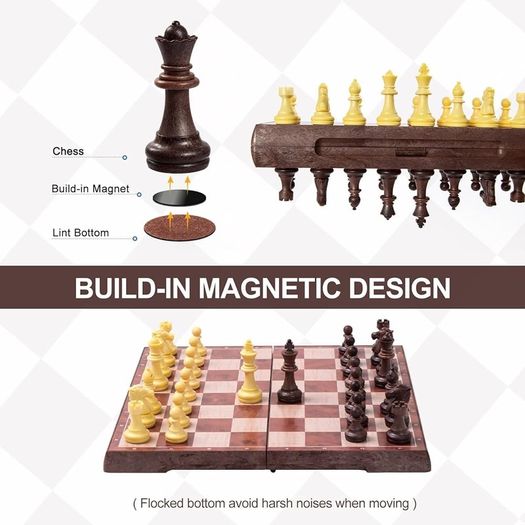 Chess Set and Draughts, 2 IN 1 Folding Chess Board Set, Magnetic Chess Pieces, Portable Travel Chess Set Board Games, Educational Toys Gifts for Adults, 31x31cm
