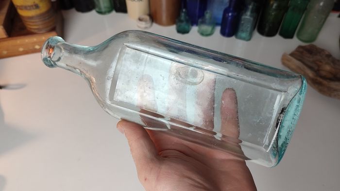 155 - Antique Anciers Petroleum Emulsion Sea Glass Decorative Collectible Cork Top Bottle