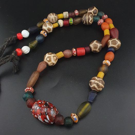 Vintage Asian & African Glass with Pumtek Pyu Beads Tribal Necklace