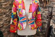 Vibrant print Italian blazer with gold button detail