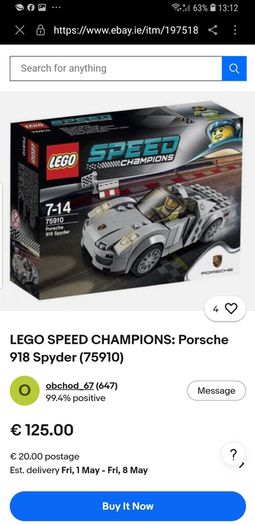 Sealed Lego Speed Champions: Porsche 918 Spyder (75910)