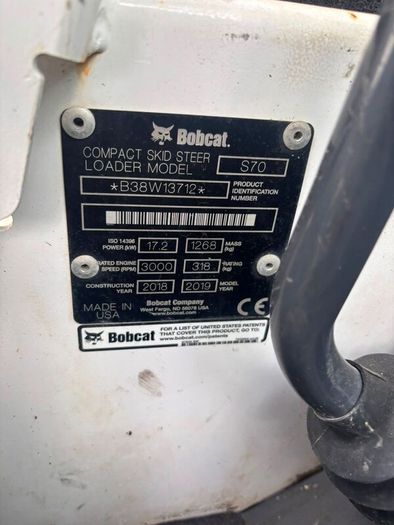 Bobcat S70 Compact Skid Steer - Year 2019 --883 Hr