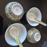 Vintage Chinese Yellow Mun Shou Longevity Bowls & Spoons Set (6 Pcs) Image 2
