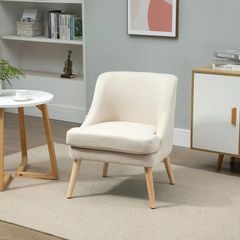 Dining Chair Kitchen Chair with Armrest Padded Chair Living Room Chair Office Chair for Living Room Bedroom Modern Design Linen Touch Wood White 63 x 69 x 79.5 cm