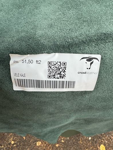 5  x Full Leather Hides - Crest Leather "Vele-Kale" Green (285 Sq Ft Total)