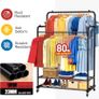 Heavy Duty Clothes Rail with Wheels, Double Rails Metal Clothes Rack with Hooks & Storage Shelf, 80kg Load Freestanding Garment Rail for Bedroom/Laundry/Shop (Black) Image 2